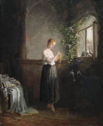 Ein junges Mädchen flicht ihre Zöpfe